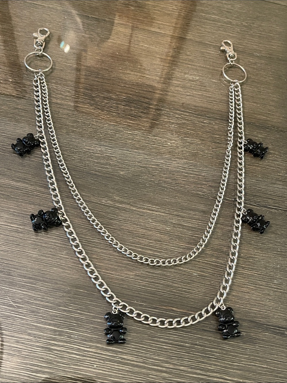 Vintage Style Double Layer Silvertone Pants Chain Black Gummy Bears Waist Chain